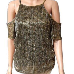 Vintage Metallic Cold Shoulder Blouse